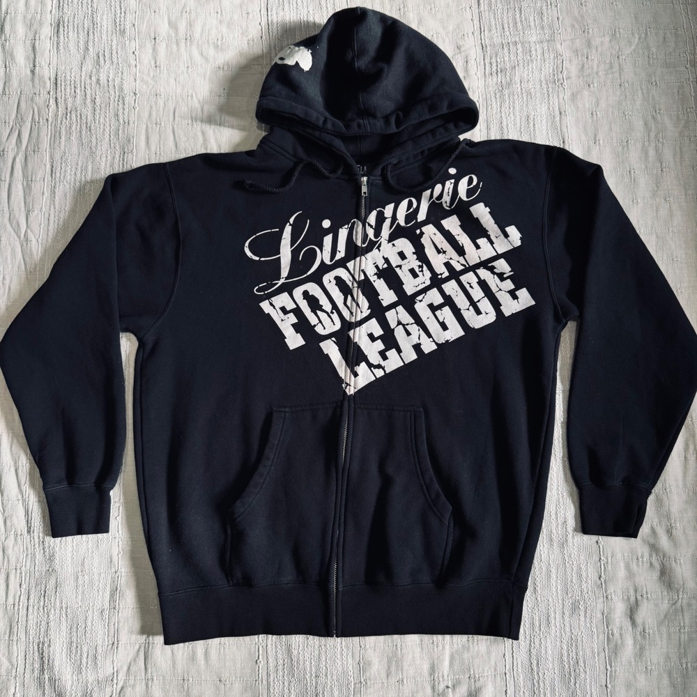 LFL Lingerie Football League Mens Black Full Zip Graphic Hoodie Large Gorpcore‎